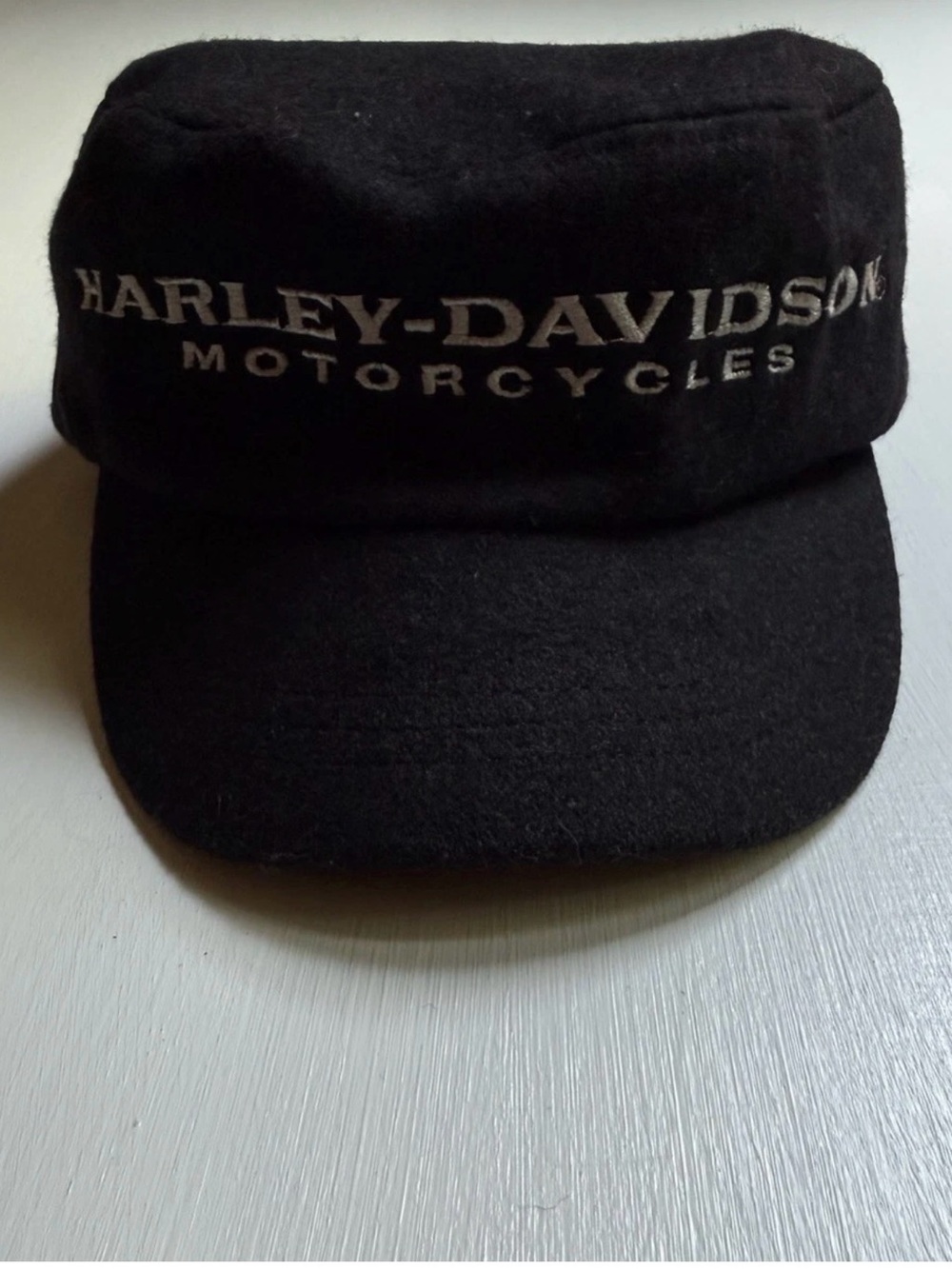 Genuine Harley Davidson Wool Embroidered Black Short Brim Biker Hat One Size
